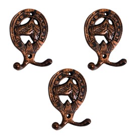 AYZCORP Set of 3 Cast Iron Horse Head Shape Coat Hooks Wall Art Decor-Horse Head Shape Hangers and Key Holder-Clothes Rack and Backpack Hanger-Coat Hooks Home Decor for Storage, Living (Copper)