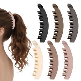 6 Stück Banana Clip Dickes Haar in 6 Farben, Große Bananen Haarspange für Damen, Vintage Bananenspange Haare für Einen Sicheren Halt, Elegante Haarklammer Groß für Pferdeschwanz & Tägliches Styling