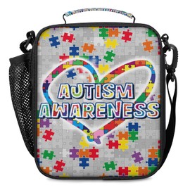 Lunch Box for Boys Girls - Autism Awareness Heart Reusable Insulated Lunch Bags for Kids - Large Capacity Cooler Back to School Lunch Thermal Meal Tote Kit