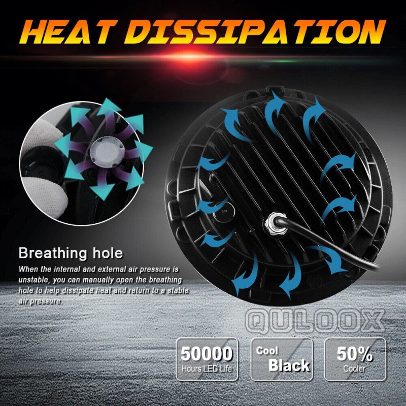 QULOOX Pair 7" Inch Round LED Headlights Hi/LO Sealed Beam