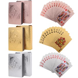 Jucoan 6 Decks of Playing Cards, Waterproof Plastic Poker Cards, Gold Foil Playing Cards for Party Game, Poker Size, Standard Index, (2 Gold, 2 Silver, 2 Pink)