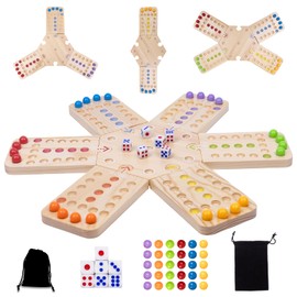 Original Marble Board Game Set, Portable Wooden Tabletop Game with 30 Marbles and 7 Dice for Family Party Nights (2-6 Players)