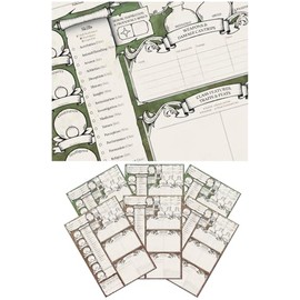 DND Character Sheets with Hand Drawn Artwork. Wet Erase Plastic Sheets Compatible with Dungeons and Dragons 5e & 2024 Player’s Handbook. Set of 6 (Green & Brown)