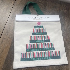 Think Ink Christmas Canvas Book Lovers Tote Bags, Grocery Shopping Reusable Merry Little
