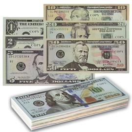Pack of 280 Prop Money, Play Money Dollar Bills for Children Game, Fake Money Dollar Banks, Banknotes for Wedding Party Money Film Props Game - 40 x 1 $, 2 $, 5 $, 10 $, 20 $, 50 $, 100 $