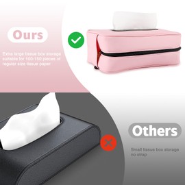 HALOYIVGO Car Tissue Box Holder – Large Leather Auto Sun Visor Napkin Organizer – Easy-Clip for Front Seat, Backseat, & Center Console – Fit for Sedans, SUVs, Trucks (Pink)