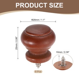 uxcell 8Pcs Round Wood Drawer Knob, 1.1" x 0.98" Self-Tapping Solid Wood Handle Round Cabinet Knob Mushroom Shape Wooden Knobs for Furniture Dresser Wardrobe, Dark Brown