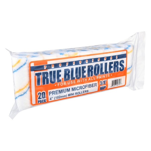True Blue 4" Professional Paint Roller Covers, 4 Inch, Best for All Types of Painting Surfaces, Refill Bulk Pack (20, 3/8" Nap)