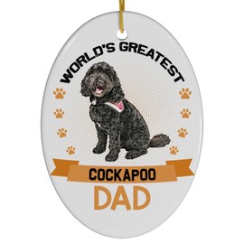 Funny World's Greatest Black Cockapoo Dog Dad Christmas Ornament 2025 - White Oval Ceramic Keepsake Memorial Gifts Gifts for Dog Lovers