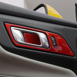 BETTERHUMZ Compatible with Ford Mustang 2024 2025 Carbon Fiber Door Handle Bowl Trim Anti-Scratch Sticker Car Interior Accessories (Red)