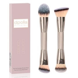 Dpolla, brochas de maquillaje para base, 2 unidades, brochas de maquillaje premium de doble punta (brochas para base, polvo, colorete y contorno) para