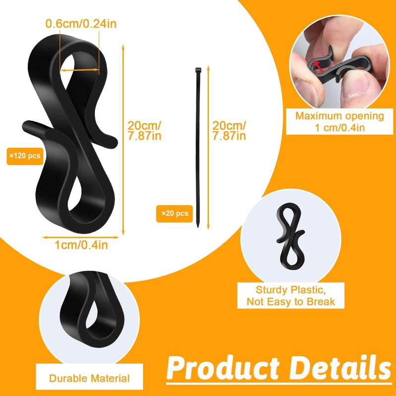 Dalugo 120 Pcs Black Gutter Hooks, Reusable Plastic S Gutter