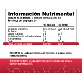 CLA 3000 mg Total por Porción (3 Cápsulas al día) - 90 Cápsulas Blandas - S&V - Sin Gluten y Sin OMG