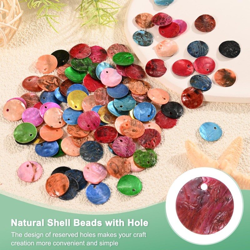 M METERXITY 80-Pack Flat Round Shell Coin Drop Charm Beads,