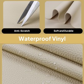 GoldWheel 1.6mm Thick Marine Vinyl Fabric Heavy Duty Waterproof Synthetic Leather Sheets 26" Wide by 36" Anti-UV,Non-Peeling for Boat Auto Home Upholstery Crafts DIY Sewings Sofa Handbag, Beige