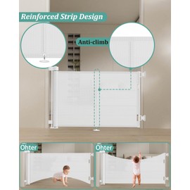 Miumoon 59 inch Retractable Baby Gates 42 inch Tall, Retractable Gate with Reinforced Strip Design to Prevent Crawling Through, 5 FT Retractable Dog Gate for Stairs, Doorways, Hallways, Indoor/Outdoor