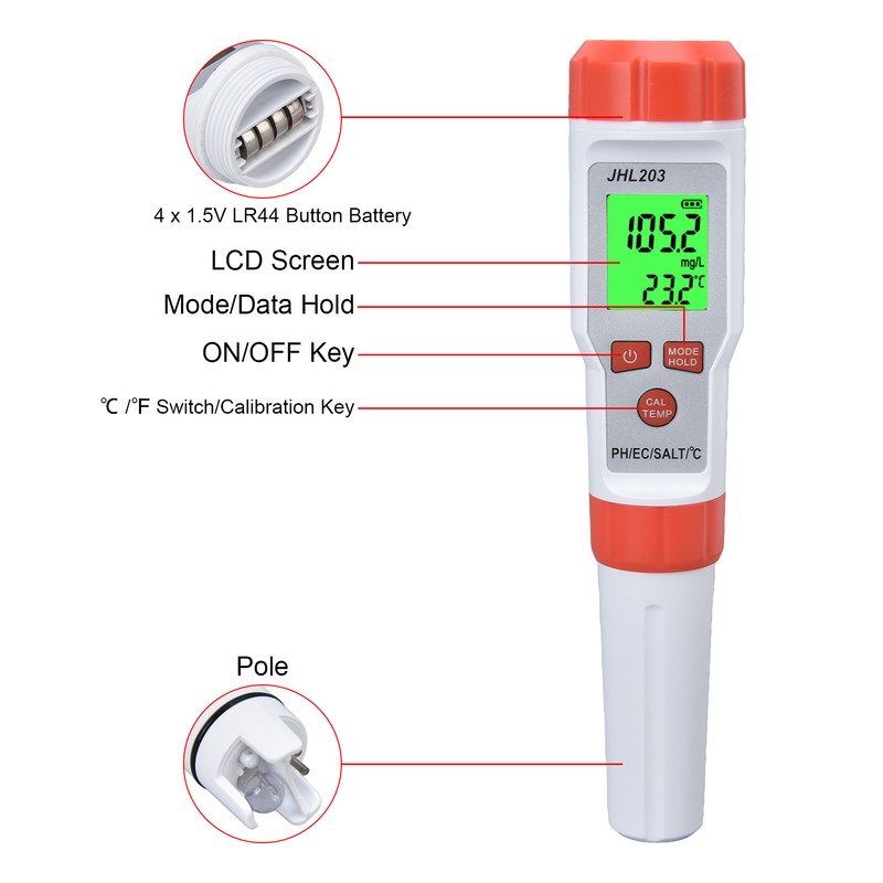 PH Tester 4 in 1 Portable Automatic Recognition Temperature Compensation