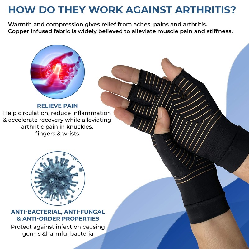 Kedley Copper Infused Arthritis Compression Gloves - Open Tip Fingers,