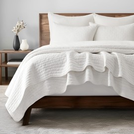 EVERGRACEHOME Cross Stitch Pre-Washed Cotton Quilt Bedding Set King Size, Oversized 3 Pieces Lightweight Bedspread Coverlet for All Season, with 2 Matching Shams, Bright White,108"x96"