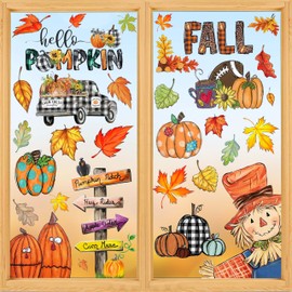 Hrency Fall Window Clings Decorations for Glass Fall Watercolor Pumpkin Maple Leaves Scarecrow Truck Window Stickers for Autumn Thanksgiving Harvest Party Home Window Decals Decor