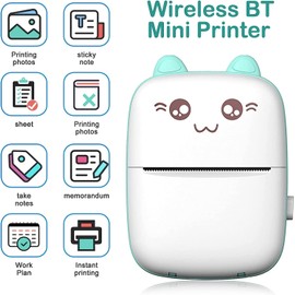 Mini Printer Portable, Pocket Thermal Printer with 7 Rolls Paper, Bluetooth Wireless Smart Printer for Photo Office Receipt Label Note QR Code Inkless Printing (Blue)