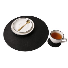 Set of 8 Round PU Leather Placemats, Waterproof Coffee Coasters, Kitchen Table Mats, Easy to Wipe Off for Dining Round Table