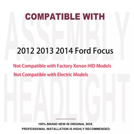 2PCS Headlights Assembly With Bulbs For 2012 2013 2014 Ford Focus SE SEL Titanium Base Hatchback Sedan Replacement Halogen Headlamps Driver and Psaaenger Side Black Housing Amber Reflector