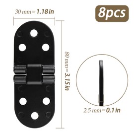 CHEUKYIU Pack of 8 Black Hinge, 180 Degree Flip Hinge, Foldable, Flip Hinge Stainless Steel, Flip Top Hinge with 48 Self-Tipping Screws for Folding Table, Cabinet, Wardrobe, Wooden Box, Doors