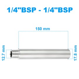 ERGAOBOY 2 Pieces 150 mm 1/4 Inch Internal Thread x 1/4 Inch Male Thread BSP Nipple Cast Pipe 304 Stainless Steel Pipe Fittings