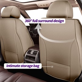 JIAMAOXIN Car Seat Covers for Hyundai Tucson 2010-2025, Full Set 5 Seats Faux Leather Seat Cover Car Cushion Protector Compatible Airbag (5 Seat Full Set, Bgeige)