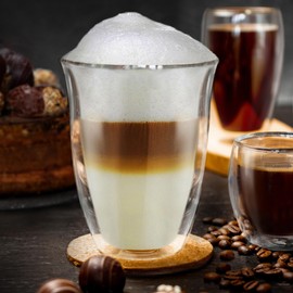 Creano Double Walled Coffee Glasses 250ml - Insulated Cappuccino Cups - Latte Macchiato, Tea - Handmade Heat Resistant Mugs - 2 pcs (Pack of 1)