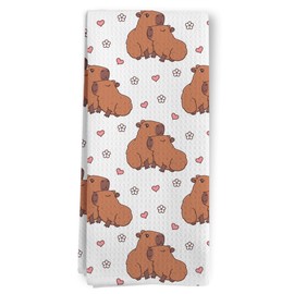 BitKAM Capybara Kitchen Towels, Capybara Gifts, Capybara Love Heart Decorative Kitchen Towels, Capybara Gifts for Capybara Lovers, Cute Capybara Kapibara Hand Dish Towels for Kitchen Bathroom