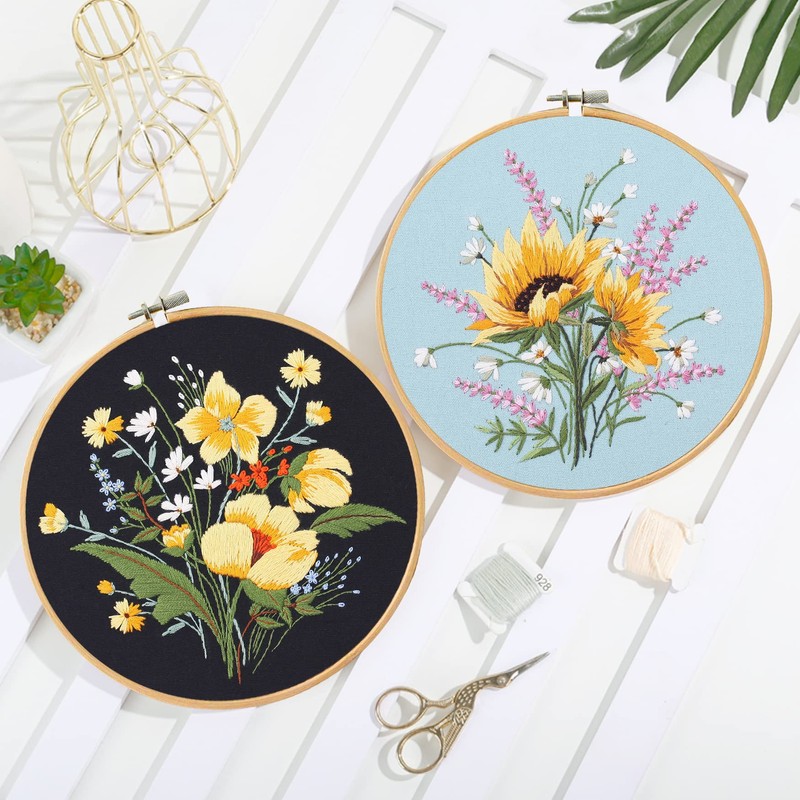 Santune 3 Pack Flower Embroidery Kit for Beginners Adults Cross