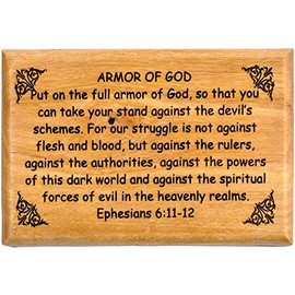Bible Verse Fridge Magnets, Armor of God - Ephesians 6:11-12, 1.6" x 2.5" Olive Wood Religious Motivational Faith Magnets from Bethlehem, Home, Kitchen, & Office, Inspirational Scripture Décor