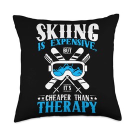 Popular Winter Apres Ski Tees Snowboard& Ski Gifts Expensive But Cheaper Than A Therapy Ski Lover Throw Pillow, 18x18, Multicolor