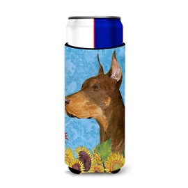 Caroline's Treasures SS4237MUK Doberman in Summer Flowers Michelob Ultra Koozies for Slim cans, Slim Can, Multicolor