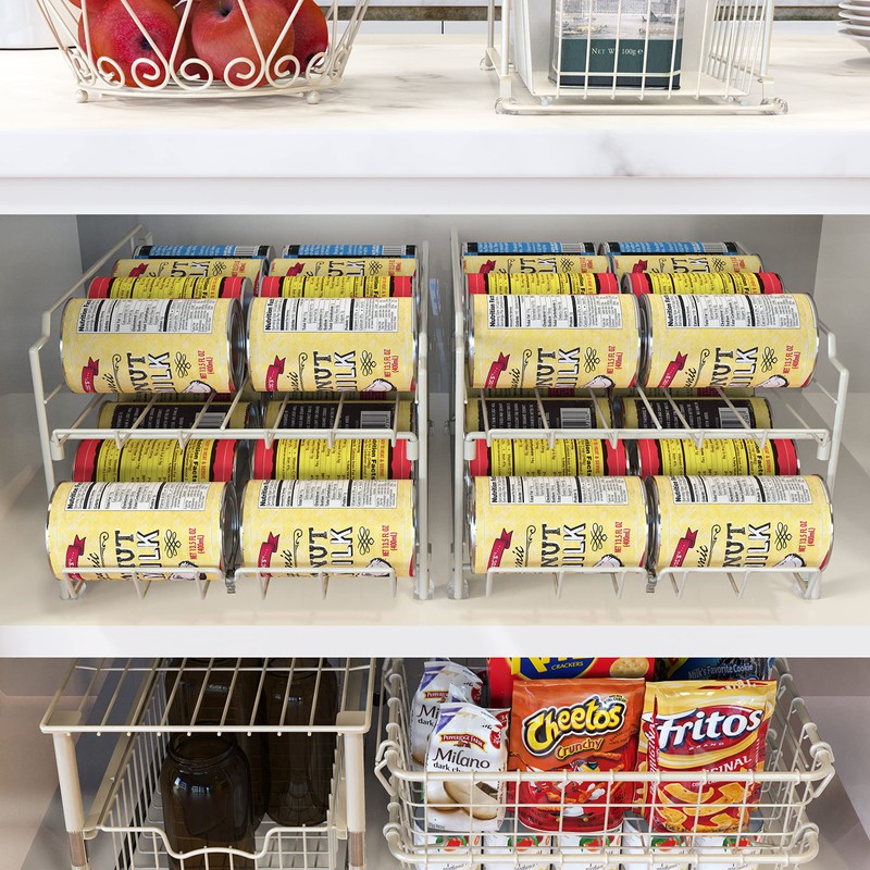 Simple Houseware Dual Row Front Loading Stackable Can Dispenser, White