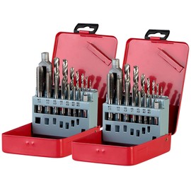 AGT Metal Drills: Set of 2 Drill & Tap Set for Metal & Plastic, 15 Pieces (Tap & Drill Set, Spiral Drill, Cordless Screwdriver)