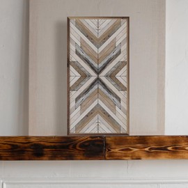 Kendrick Home Wood Wall Art - Pattern Washed Driftwood Wooden Wall Art Decor, Geometric Wood Wall Art for Home or Office, Framed Farmhouse Wall Art, Statement Pieces Home Decor, 12" x 24"