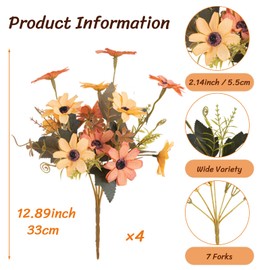 GYWJJ 4 Bundles Artificial Fall Flowers Bouquet Faux Fall Flower Arrangements Silk Autumn Flowers Fake Mums for Farmhouse Home Kitchen Table Centerpieces Wedding Grave Decor (12.89")