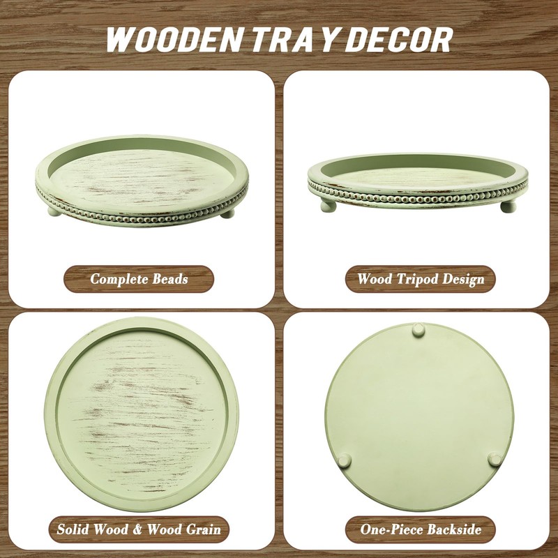 KULEDM Handmade Wooden Decorative Tray, Small Beaded Coffee Table Tray