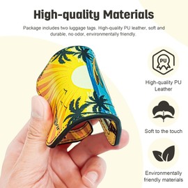 JIASHIBEL Luggage Tag 2 Pack, Premium PU Leahter Luggage Tags, Name ID Labels with Transparent Waterproof Cover for Travel Bag Suitcases Baggage Backpack (Sunrise)