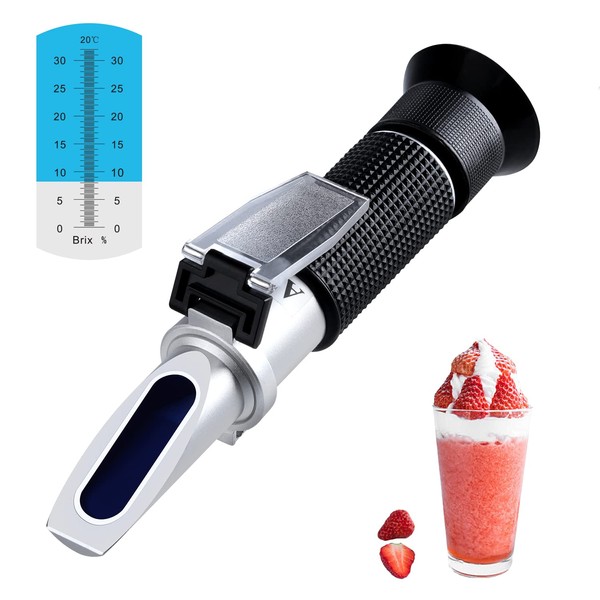 Juice Refractometer Hydrometer with ATC, Brix Reader Meter Refractometer, Brix 0-32% Measuring Sugar Content in Fruit, Saccharimeter Refractometer for Replacement Brix Hydrometer Set