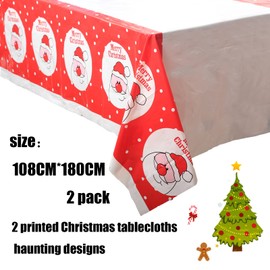 2 Style 108*180cm Christmas Disposable Tablecloths,Christmas Snowman,Holly Santa Xmas Tablecloth Waterproof Tablecloth,Rectangle Table Cloths Party for Christmas Dinner Winter Holiday Party Decoration