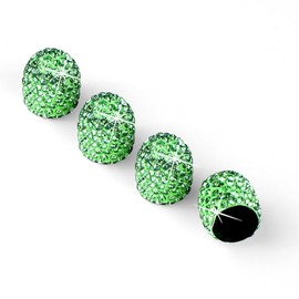 JUSTTOP 4 Pack Handmade Crystal Rhinestone Car Tire Valve Stem Caps, Universal for Cars, Trucks and Motorcycles - Green