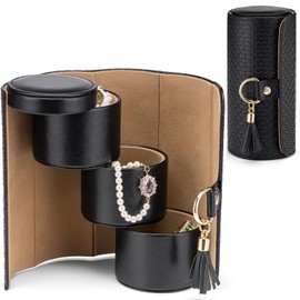Vlando Jewellery Box Travel Accessory Storage Organizer Roll Small Faux Leather Travel Jewellery Box for Rings, Earring, Necklaces