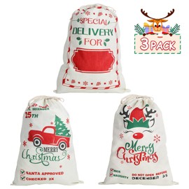 CCINEE 3Pack Christmas Santa Sacks Christmas Gift Bags with Drawstring 26" x 19" Large Xmas Santa Burlap Sacks for Giant Presents Gift Wrap Storage Bag Holiday Party Supply
