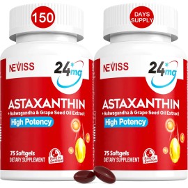 Neviss Astaxanthin 24mg Softgels w/ MCT & Ashwagandha - 150 Ct, 5 Month Supply