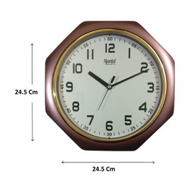 Ajanta Quartz Plastic Octagon Shape 24.5 cm X 24.5 cm Fancy Simple Small Size Home Decor Wall Clock for Home and Office - 121 (Brown)