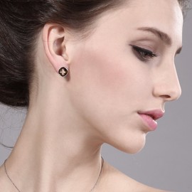 Gem Stone King 925 Sterling Silver Smokey Quartz Stud Earrings For Women Men (12.00 Cttw, Gemstone. Cushion 12MM)